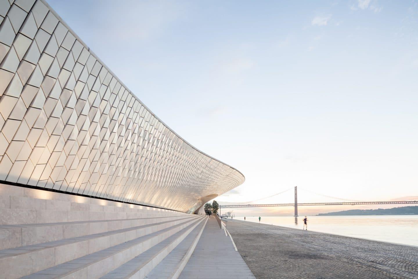 view from the outside of maat museum in lisbon